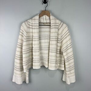 MOTH Anthropologie Textured Knit White/Cream Wide Arm Open Front Cardigan